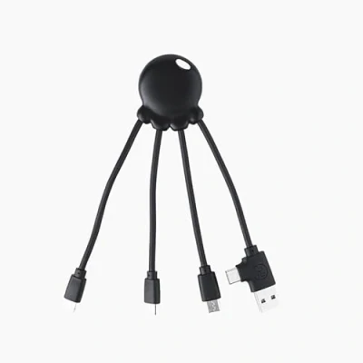 Abbildung von Xoopar Octopus OBP 4 in 1 Multi USB Kabel Oktopus Universal Ladegerät Aus Recyceltem Kunststoff Ozeanen Stecker C Lightning Micro Kompatibel Mit Allen Smartphones Schwarz