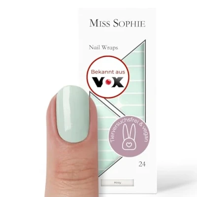 Abbildung von Miss Sophie Nagelfolie Minty Einfarbig, Grün, Nail Wraps 24 ultra dünne selbstklebende langanhaltende Nagelfolien