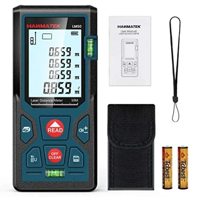 Abbildung von Entfernungsmesser, HANMATEK LM50 50M Digitales Laser Entfernungsmesse mit LCD Hintergrundbeleuchtung M/In/Ft Mehreren Messmodi wie Pythagoras/Abstand/Fläche/Volumen Messungen,IP54