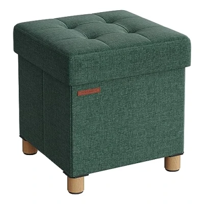 Abbildung von SONGMICS Sitzhocker mit Stauraum, kleine klappbare Sitzbank, 38 x cm Fußbank, Aufbewahrungsbox, bis 300 kg belastbar, für Wohnzimmer Schlafzimmer Schlafsaal, vintagegrün LSF014C11
