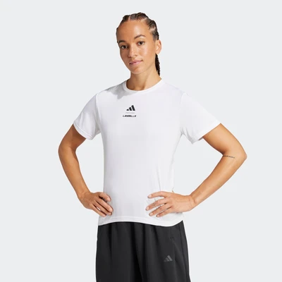 Abbildung von adidas Performance Lesmills Graphic Sport Tshirt, Damen, Größe: Large, White