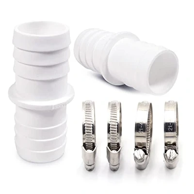 Abbildung von 2er Schlauchverbinder Schlauchtülle Set Ø 38 / 38mm 1 1/2 Zoll Norma Pool Schlauchadapter Doppelschlauchtülle mit Universal Edelstahl Schlauchschellen (2X Set)