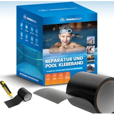 Abbildung von Weidenbach Pool Reparaturset starkes und wasserdichtes unterwasser Klebeband langlebiger Unterwasserkleber Flickzeug für alle Pooloberflächen Swimmingpools (Schwarz, 7,5 cm x 100 cm)