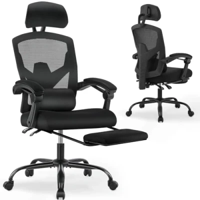 Abbildung von DUMOS Bürostuhl Ergonomisch EIN Schreibtischstuhl mit Komfortarmlehnen, Ausgestattet Einer Bequemen Lendenwirbelstütze und Fußstütze, Office Chair Geeignet für Zuhause, Büro (Schwarz)