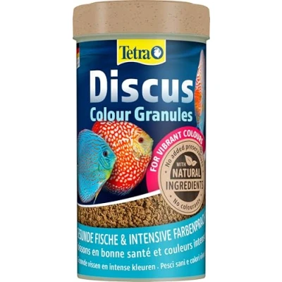 Abbildung von Tetra Discus Colour Granules Fischfutter für intensive und leuchtende Farben, besonders Diskusfische mit roter, oranger gelber Färbung, 500 ml Dose