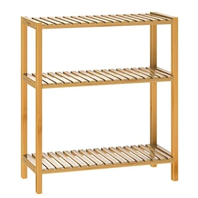 Abbildung von Casaria Standregal, Regal Stehend Holz 3 Ablagen 30kg Belastbar Schmal Küche Klarlack