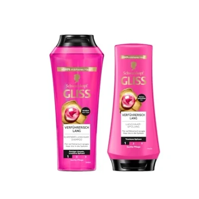 Abbildung von Gliss Shampoo Verführerisch lang (250 ml), Haarshampoo mit Biotin Komplex &amp; Pfingstrose, Pflegeshampoo Spülung (200 Haarspülung Conditioner pflegt