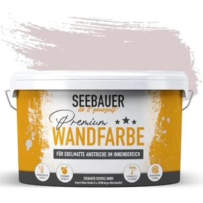 Abbildung von SEEBAUER diy Wandfarbe lila 5L für Innen (No. 959 Plum Cake) Edelmatte Innenfarbe Violetttöne sehr hohe Deckkraft Matt, Abwaschbar und Tropffrei