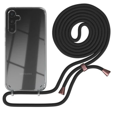 Abbildung von EAZY CASE Handy Huelle kompatibel mit Samsung Galaxy A34, handykette Tasche transparent, Flexible handyhülle Kette Schwarz Verschluss Rosé Gold