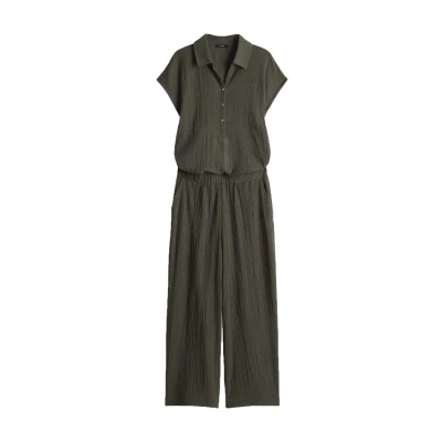 Abbildung von OPUS MID RISE Cropped WIDE FIT Crash Optik Lockere Passform Vausschnitt Jumpsuit, Damen, Größe: 34, Olive leaf