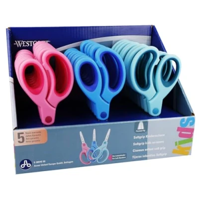 Abbildung von Westcott E 2054S 00 Display mit 24 Softgrip Kinderscheren, spitzer Spitze, 13 cm, farblich sortiert