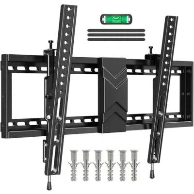 Abbildung von ELIVED TV Wandhalterung Neigbare für die meisten 37 75 Zoll Flachen &amp; Gebogenen TVs mit Max. VESA 600x400mm, große Halterung bis zu 40kg, Flachbildschirmhalterung Niveauregulierung EV1038