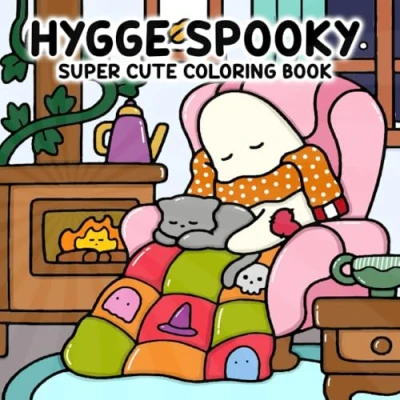 Abbildung von Hygge Spooky: Super Cute Coloring Book for Adults and Teens Offering Spooky Creatures Enjoying Cozy, Calm Moments.