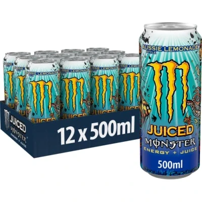 Abbildung von Monster Energy Juiced Aussie Style Lemonade koffeinhaltiger Drink mit erfrischendem Zitrus Geschmack in praktischen Einweg Dosen (12 x 500 ml)