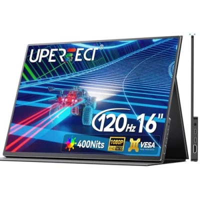Abbildung von UPERFECT Portable Monitor 16 Zoll 120Hz Tragbarer für Gaming FHD 1080P Mobiler mit Mini HDMI USB C Laptop Bildschirm Erweiterung Switch/Xbox, VESA Kompatibel