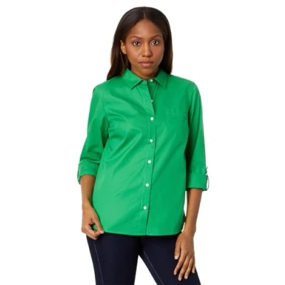 Abbildung von Tommy Hilfiger Damen Button Down Langarmhemd mit Kragen und Brusttasche, farngrün, Mittel