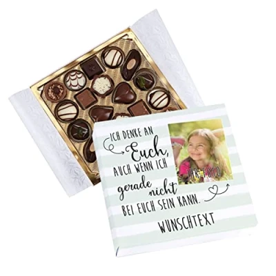 Abbildung von Herz &amp; Heim® Lindt Pralinen zur Aufmunterung mit Wunschtext und Foto Ich denke an Euch