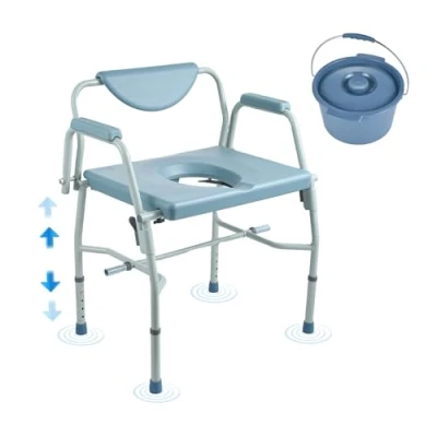 Abbildung von VEVOR Toilettenstuhl Nachtkommode mit Herunterklappbaren Armen und Abnehmbarer Rückenlehne, 5 stufig Höhenverstellbar 50 62 cm, 7 Liter Eimer, Einfach zu Montieren, 453,6 kg Kapazität