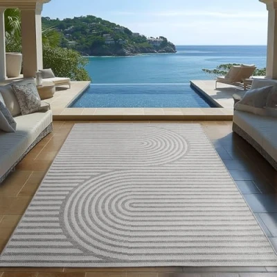 Abbildung von Carpetsale24 Outdoor Teppich Grau 160x230 cm, Wetterfest &amp; UV beständig, ideal für Küche, Balkon, Terrasse, Garten auch Wohnzimmer und Esszimmer, Skandinavisches Boho Design, Leicht zu Reinigen