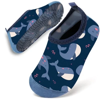 Abbildung von Badeschuhe Baby Kinder Wasserschuhe Jungen Schwimmschuhe Strandschuhe Badesoken Kleinkind Aquaschuhe Barfuss Schuhe(Navy Whale,22/23)