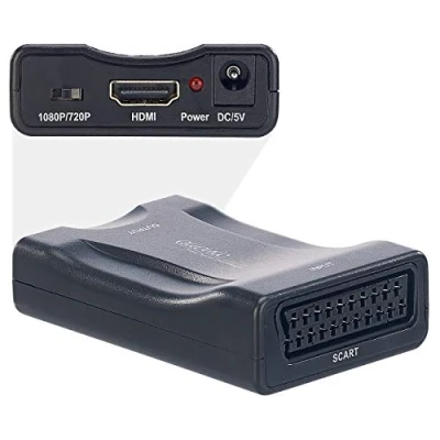 Abbildung von auvisio Scart to HDMI: auf HDMI Adapter/Konverter mit USB Ladekabel, 720p/1080p (Adapterkabel HDMI, Kabel, VHS Videorecorder)
