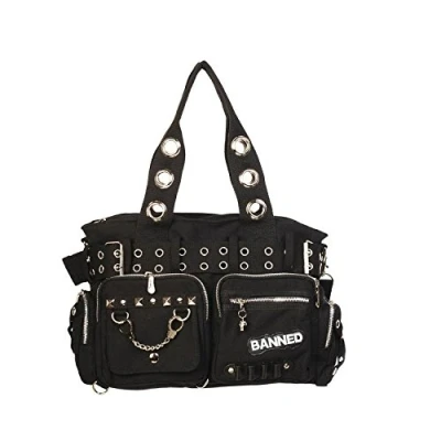 Abbildung von Banned Schultertasche Sweet Revenge Schwarz Gothic Nieten, Verstellbarer Schultergurt