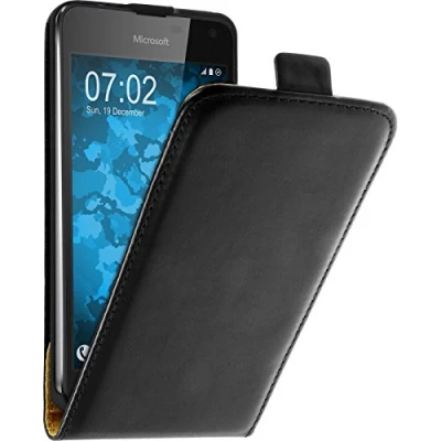 Abbildung von PhoneNatic Kunst Lederhülle kompatibel mit Microsoft Lumia 650 Flip Case schwarz + 2 Schutzfolien