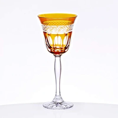 Abbildung von CRISTALICA Weißweinglas 170ml Weinkelch Retro Kelchglas Kristallglas geschliffen orange