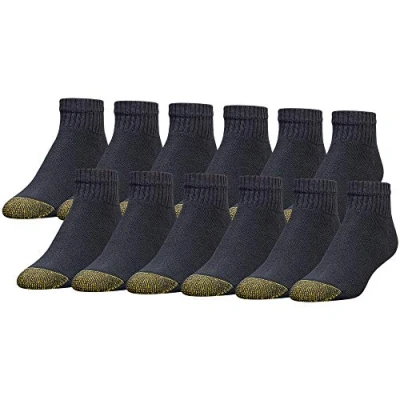 Abbildung von Gold Toe Herren 656p Cotton Quarter Athletic, mehrere Lässige Socke, Schwarz (12 Paar), Large (12er Pack)