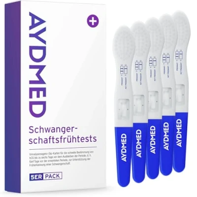 Abbildung von 5 x Aydmed Profi Frühschwangerschaftstest Ultra Empfindlicher Schwangerschaftstest zum Nachweis der Schwangerschaft im Urin Genauigkeit über 99% Test 6 Tage vor Ausbleiben Periode