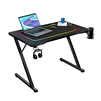 Abbildung von huzaro Hero 1.8 Schreibtisch Gaming Schreib Computer Arbeits Tisch Bürotisch Homeoffice Arbeitszimmer Büro Gamer Carbon Tischplatte 100 x 60 Schwarz