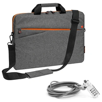 Abbildung von PEDEA Laptoptasche &quot;Fashion&quot; Notebook Tasche bis 15,6 Zoll (39,6 cm) Umhängetasche mit Schultergurt inkl. Notebookschloss, Grau/Orange