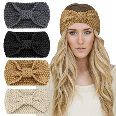 Abbildung von DRESHOW Stirnband Damen Winter 4 Stück Strick Ohrenwärmer Verdicken Stirnbänder Mädchen Warm Gestrickte Haarband Headwrap Kopfband Warme Wintergeschenke