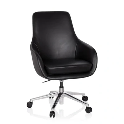 Abbildung von hjh OFFICE 600980 Lounge Sessel BARENO Echt Leder Schwarz hochwertiger Drehsessel bequem gepolstert