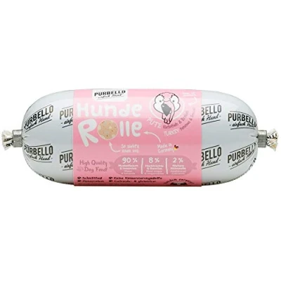 Abbildung von PURBELLO Hunde Rolle Pute mit Brokkoli &amp; Kartoffeln Monoprotein Hundefutter hohem Fleischanteil Nassfutter für Hundewurst schnittfest getreidefrei 8 x 200 g