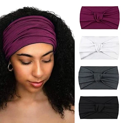 Abbildung von DRESHOW 4 Stück Damen Stirnband Elastische Weiche Stirnbänder Kopfband Haarband Kopf Wickeln Niedlich Haarschmuck für Alltag Yoga Sport Fitness