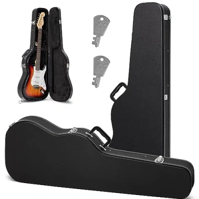 Abbildung von CAHAYA E Gitarre Hartschalen Gitarrenkoffer Gefütterter Gitarren Schatulle Robuster PU Koffer mit Sicherheitsverschluss für Standard Schwarz CY0343