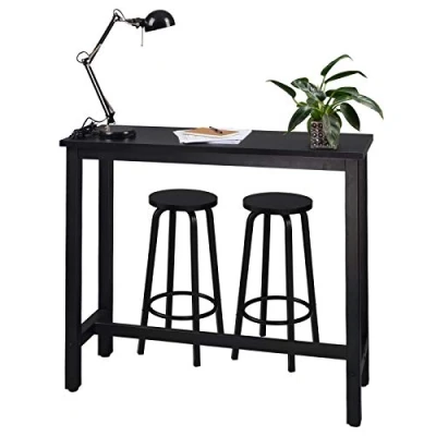 Abbildung von WOLTU BT17sz+BH237sz 2 1xBartisch + 2xBarhocker Stehtisch Esstisch Bistrotisch Bartheke Tresentisch Metallgestell MDF Schwarz 120x40x100cm(BxTxH)