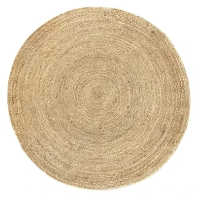 Abbildung von Hamid Jute Teppich Rund, Alhambra Handgewebt 100% Naturfaser de Jute, Wohnzimmer, Schlafzimmer, Flurteppich, Dekoration, Farbe Natur, (150x150cm)