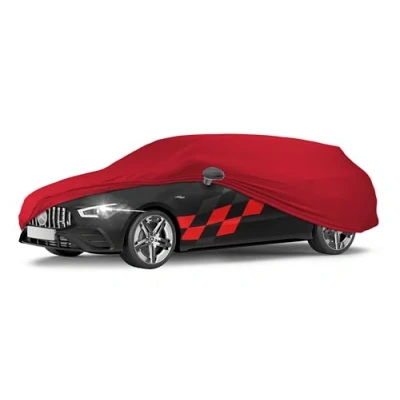 Abbildung von WALSER Premium Abdeckung Auto Indoor Stretch Plus Qualitätssieger Sehr Gut* Autoabdeckung Winter Autogarage Autoplane Abdeckplane Kombi L rot