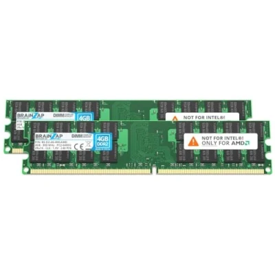 Abbildung von BRAINZAP 8GB DDR2 RAM DIMM PC2 6400U 2Rx16 800 MHz 1.8V CL6 AMD PC Arbeitsspeicher (2X 4GB)