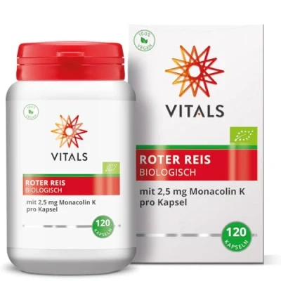 Abbildung von Vitals Roter Reis Biologisch 120 Kapseln mit 2,5mg Monacolin K pro Kapsel 100% Biologisch, Vegan, Hohe Qualität