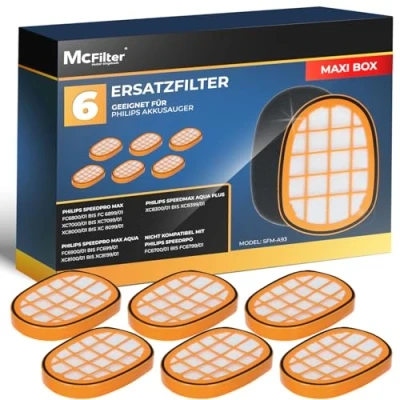 Abbildung von McFilter 6 Filter geeignet für Philips FC5005/01 Speed Pro Max Akkusauger Plus Serie 6000,7000,8000 FC6812 FC6813 FC6822 FC6823 FC6826 FC6723/01 FC6901 FC6904 XC7042/01 XC8045/01 XC8147/01