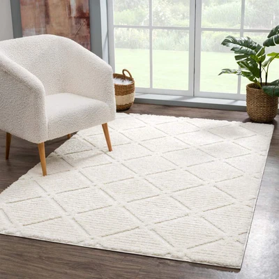 Abbildung von Carpet City Hochflor Teppich &quot;Focus 2997&quot;, rechteckig, besonders weich, Uni Farben, Rauten Optik, 3D Effekt