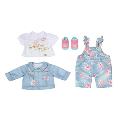 Abbildung von Baby Annabell Active Deluxe Jeans Outfit, blau rosa Jeanshose mit Jeansjacke, weiße Bluse und Socken für 43 cm Puppen, 705643 Zapf Creation