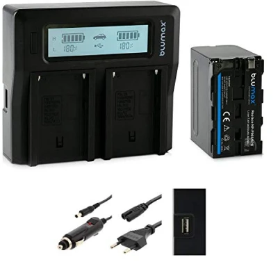 Abbildung von Blumax Akku NP F550 6600mAh + Doppelladegerät NPF550 Dual Charger F970 F960 F750 2 Akkus gleichzeitig Laden