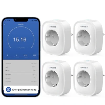 Abbildung von GHome Smart Wlan Steckdose 16A, WiFi 4er Pack, Home Plug Funktioniert mit Alexa Google Home, App Fernbedienung, Stromverbrauch Messen Sprachsteuerung Timer, NUR auf 2.4GHz