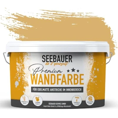 Abbildung von SEEBAUER diy Wandfarbe Beige 5L für Innen (No. 400 Banana Split) Edelmatte cremebeige Innenfarbe Beigetöne sehr hohe Deckkraft Matt, Abwaschbar und Tropffrei