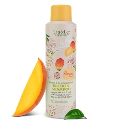 Abbildung von Jean &amp; Len Trockenshampoo Frische Geschmeidigkeit, kein fettiger Ansatz, keine weißen Rückstände, duftet fruchtig frisch nach Mango, für alle Haartypen, ohne Parabene Silikone, vegan, 200 ml