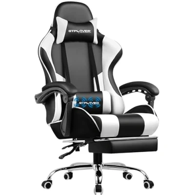 Abbildung von GTPLAYER Gaming Stuhl Bürostuhl mit Massagefunktion, Fußstütze, Kopfstütze (Packung), Ergonomischer Gamer Stuhl, Maximale Belastung 150 kg, 360 drehbar